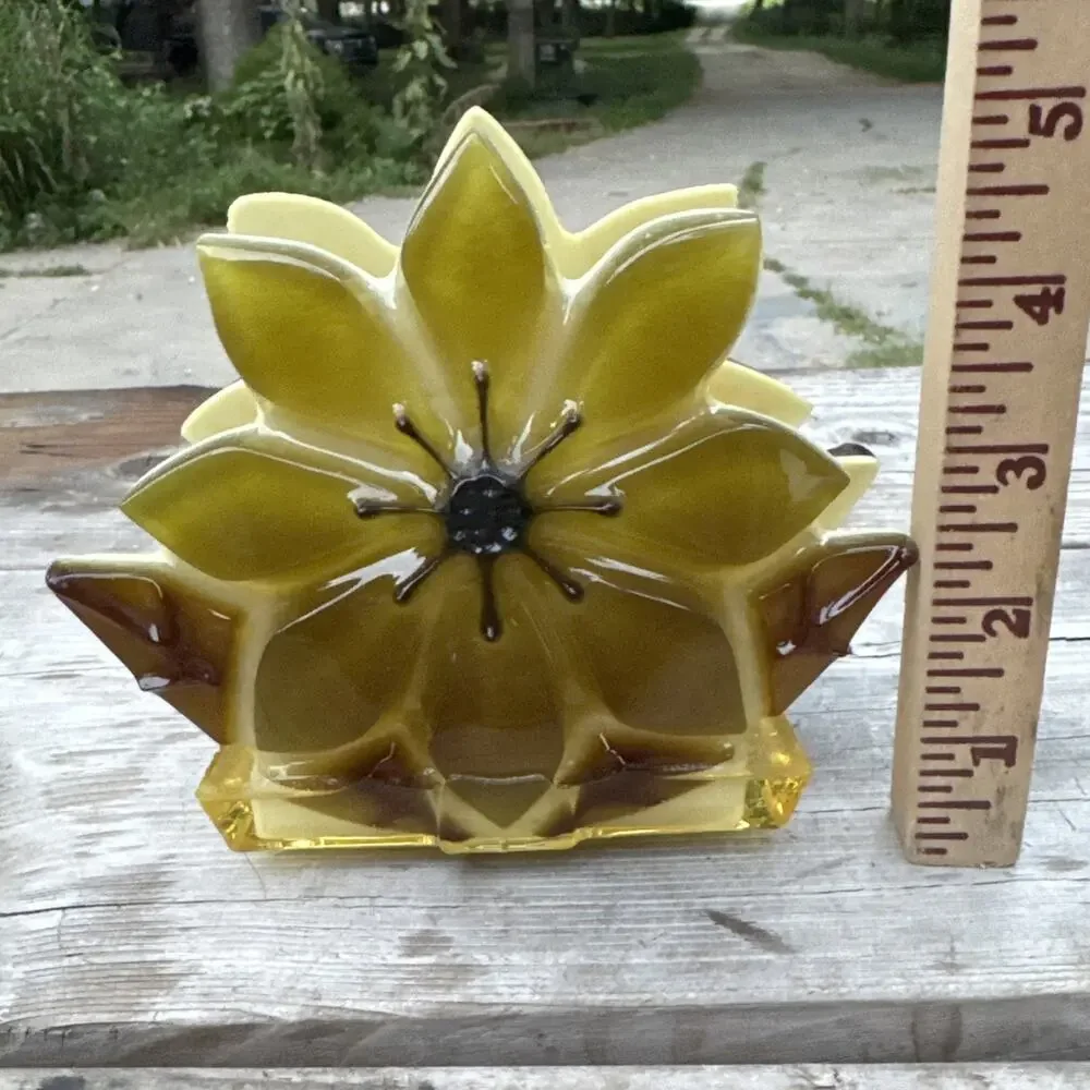 Vtg 1960s Lucite Flower Napkin Letter Holder Orange Yellow Retro Mid Century 6”